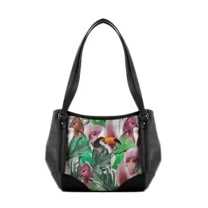 Black Leather Tote Bag Bird