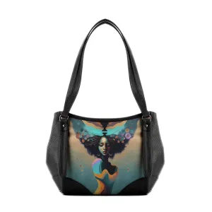 Black Leather Tote Bag Sea Queen