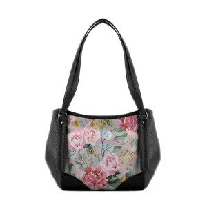 Black Leather Tote Bag Watercolor Gentle