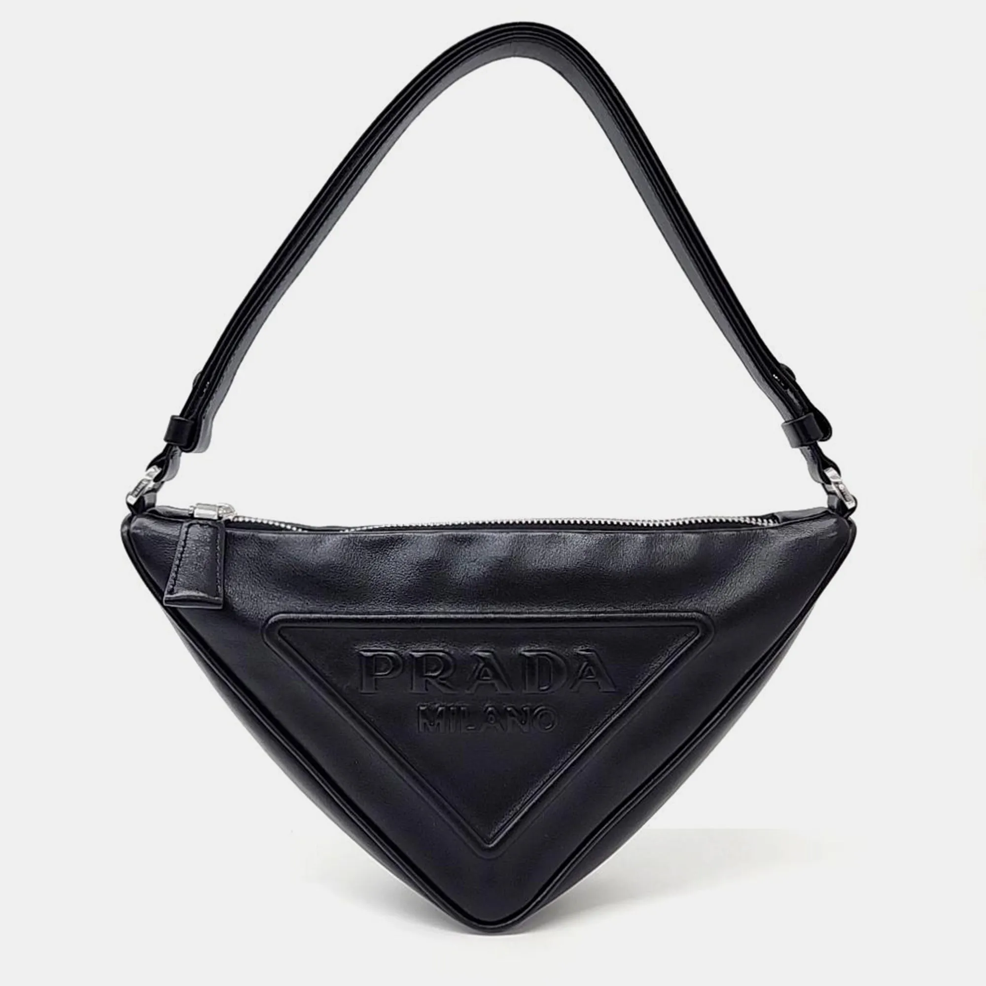 Black Leather Triangle Pouch Bag