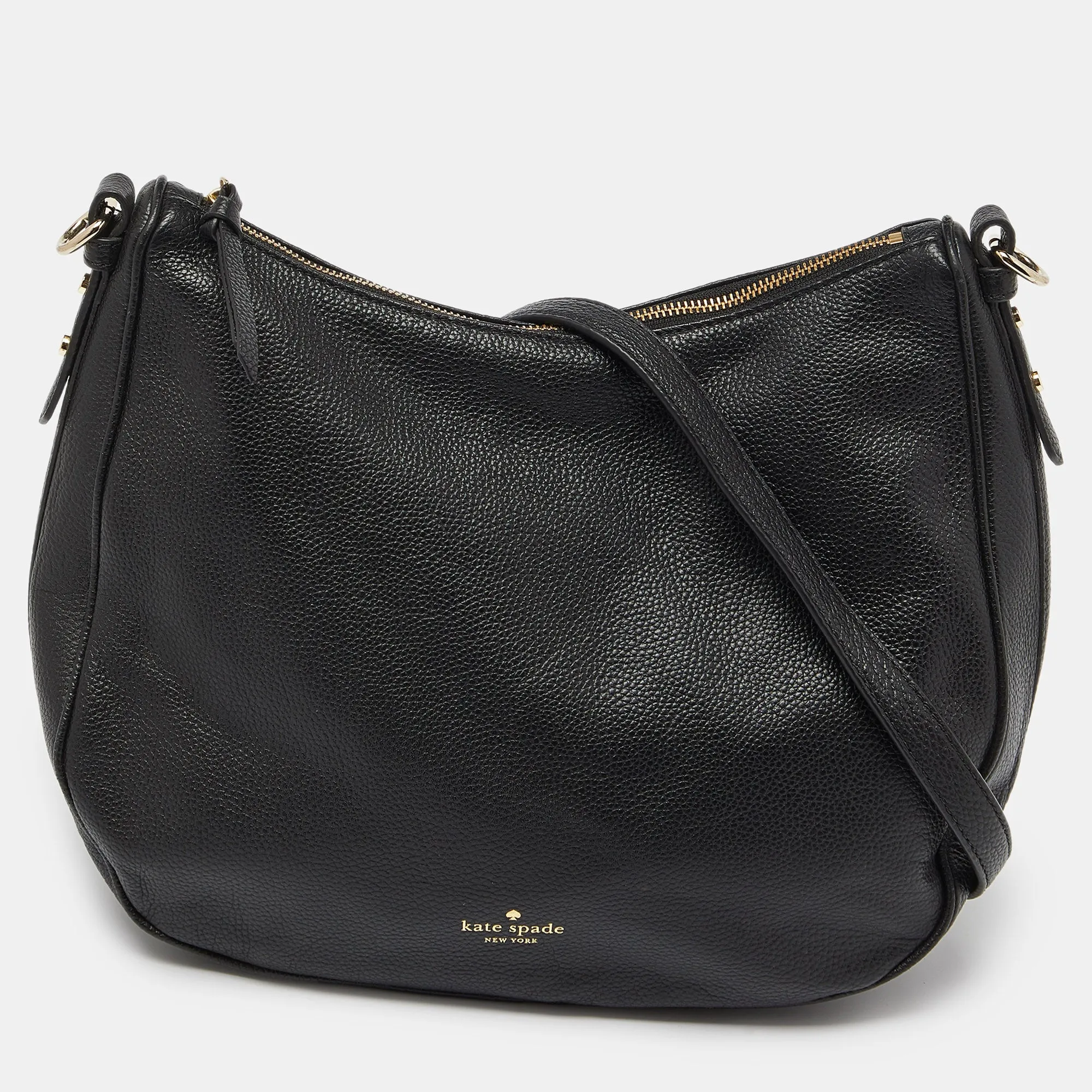 Black Leather Zip Shoulder Bag