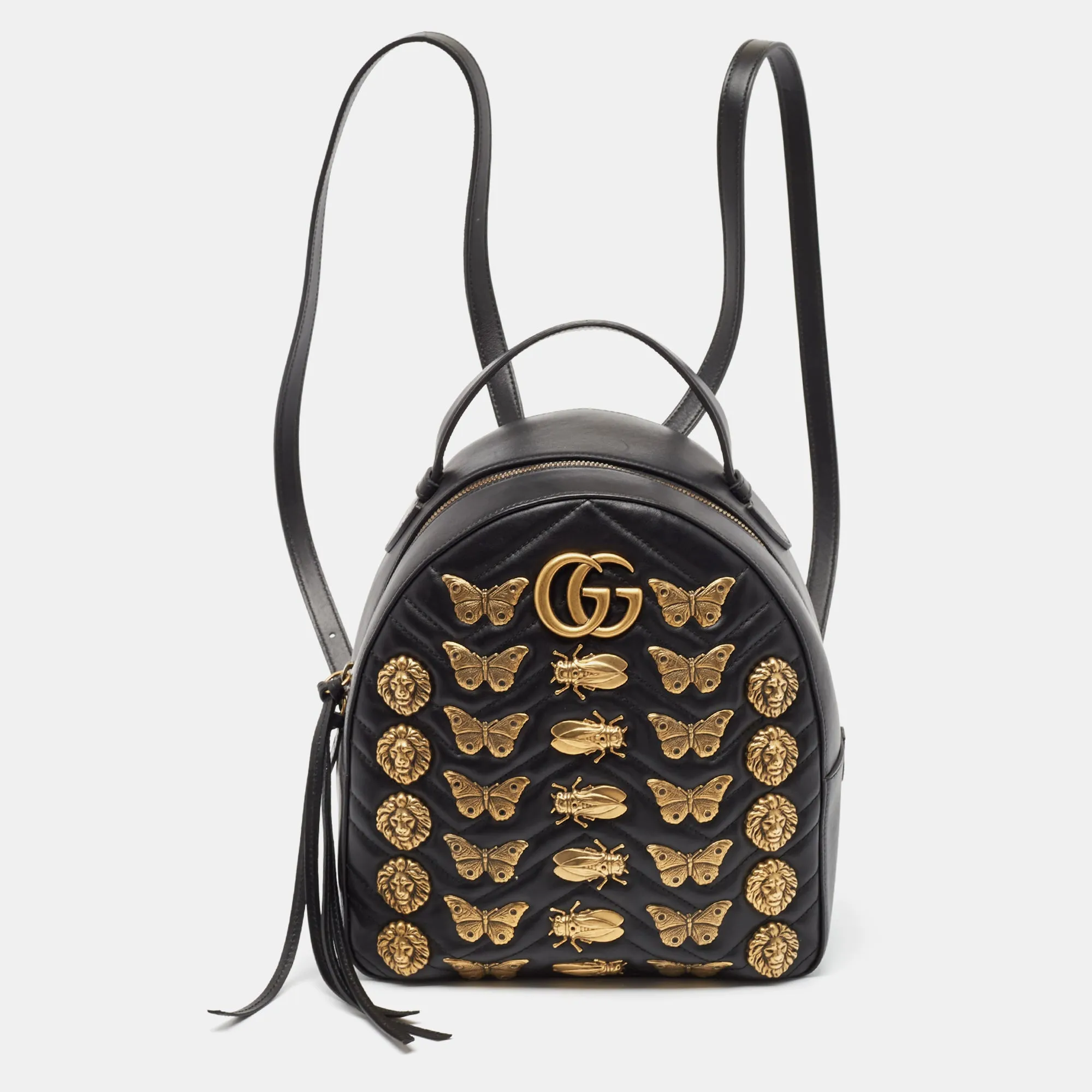 Black Matelass&eacute; Leather Animal Stud GG Marmont Dome Backpack