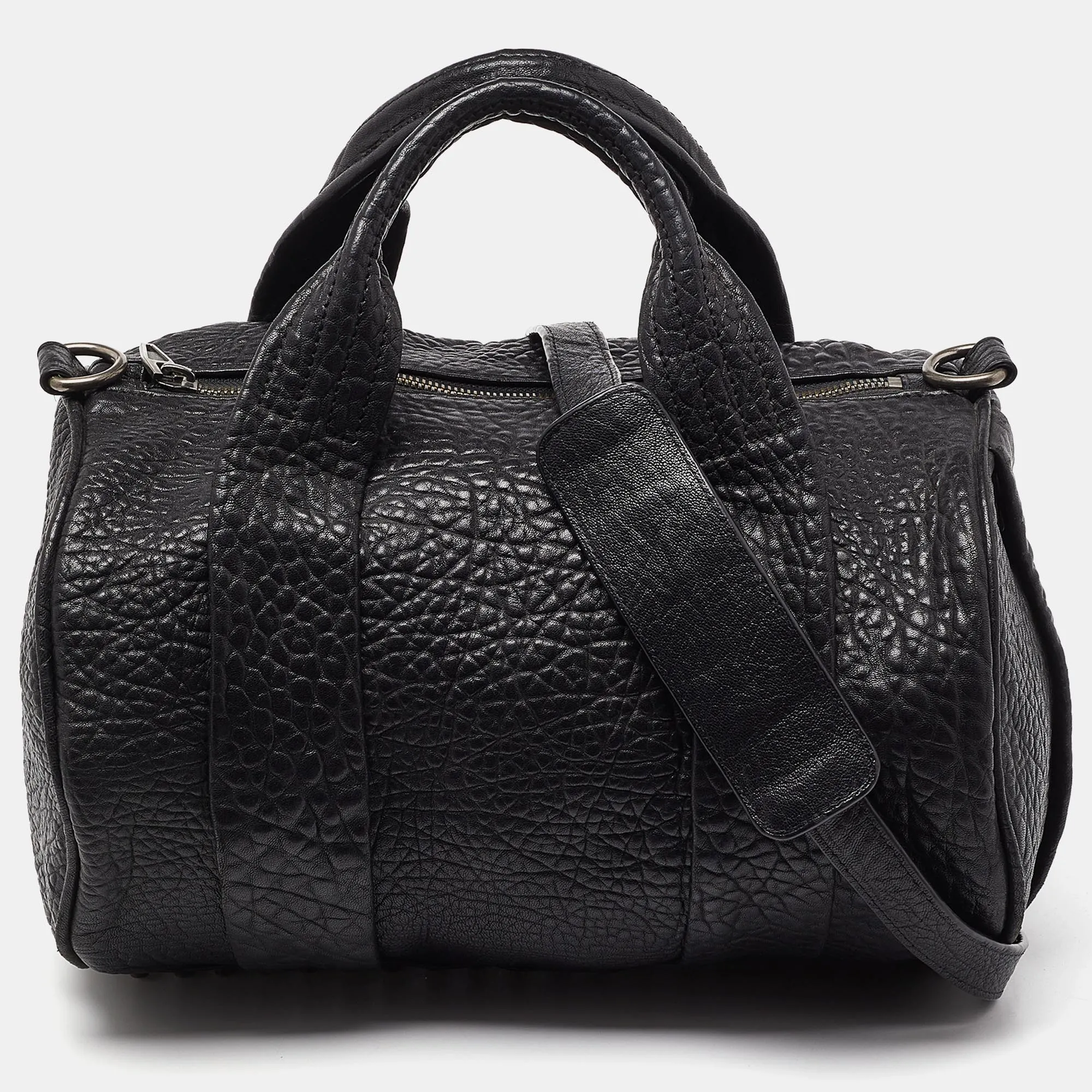 Black Pebbled Leather Rocco Duffle Bag