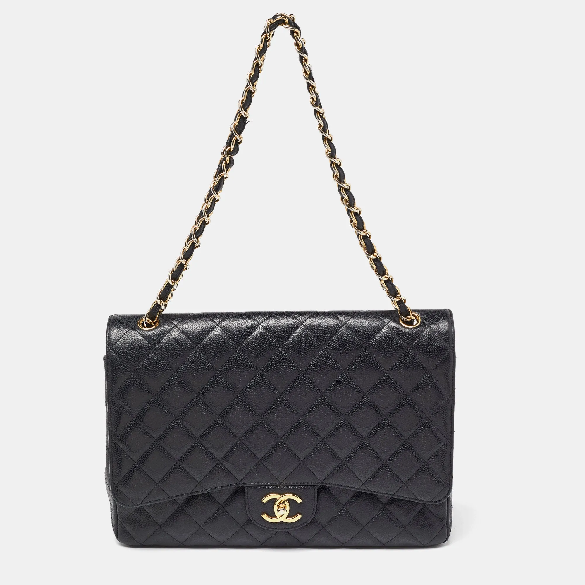 Black Quilted Caviar Leather Maxi Classic Double Flap Bag