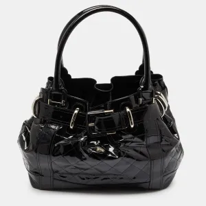 Black Quilted Patent Leather Large Beaton Tote