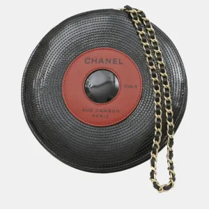 Black Red Patent Leather Record Chain Bag