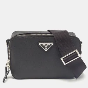 Black Saffiano Leather Brique Crossbody Bag