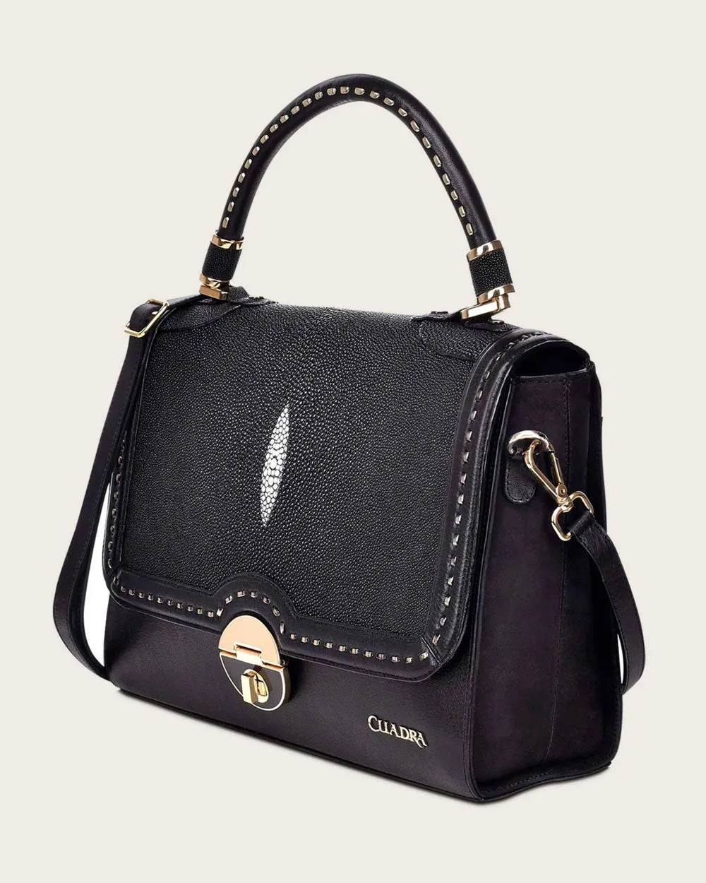 Black satchel top handle handbag