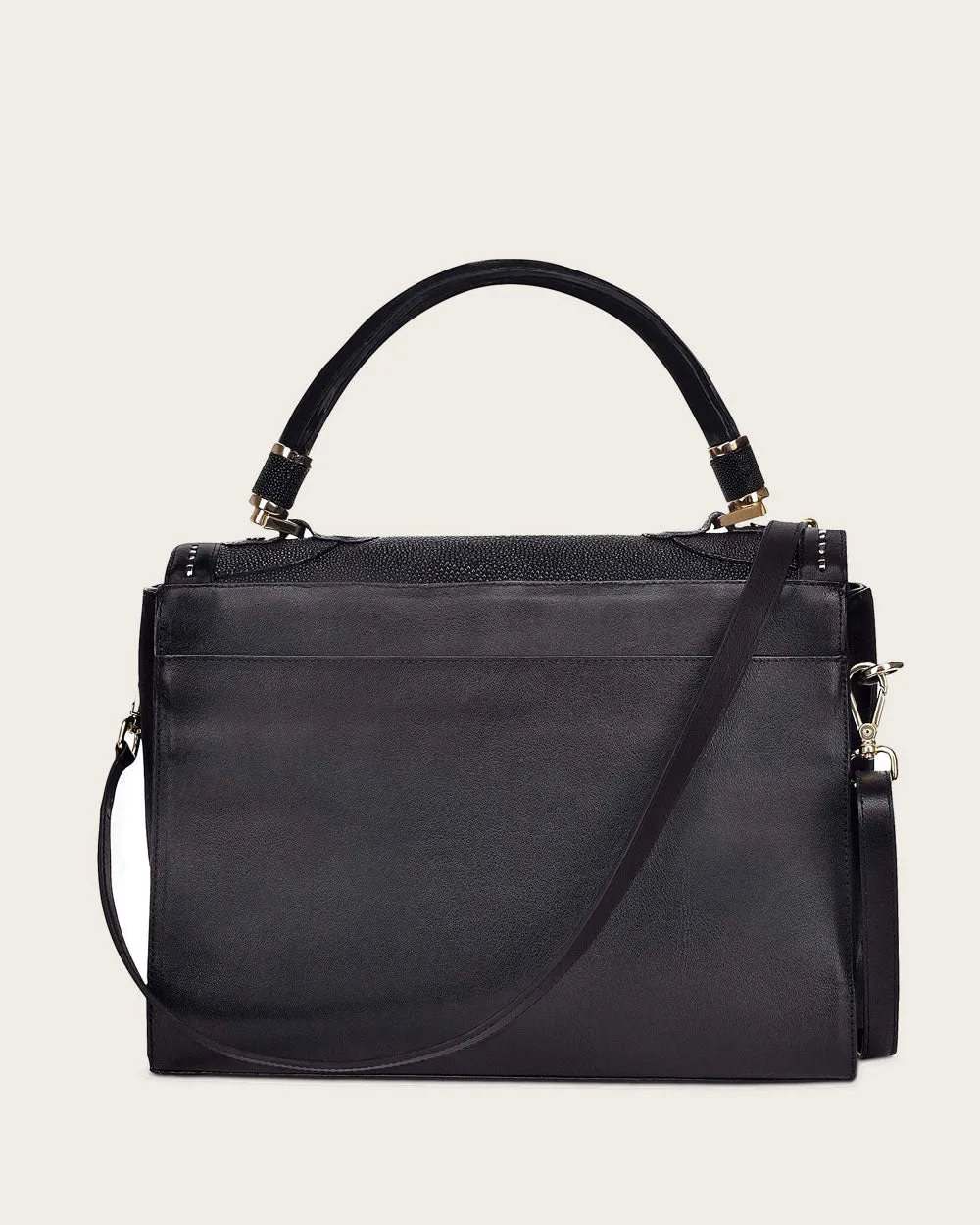 Black satchel top handle handbag