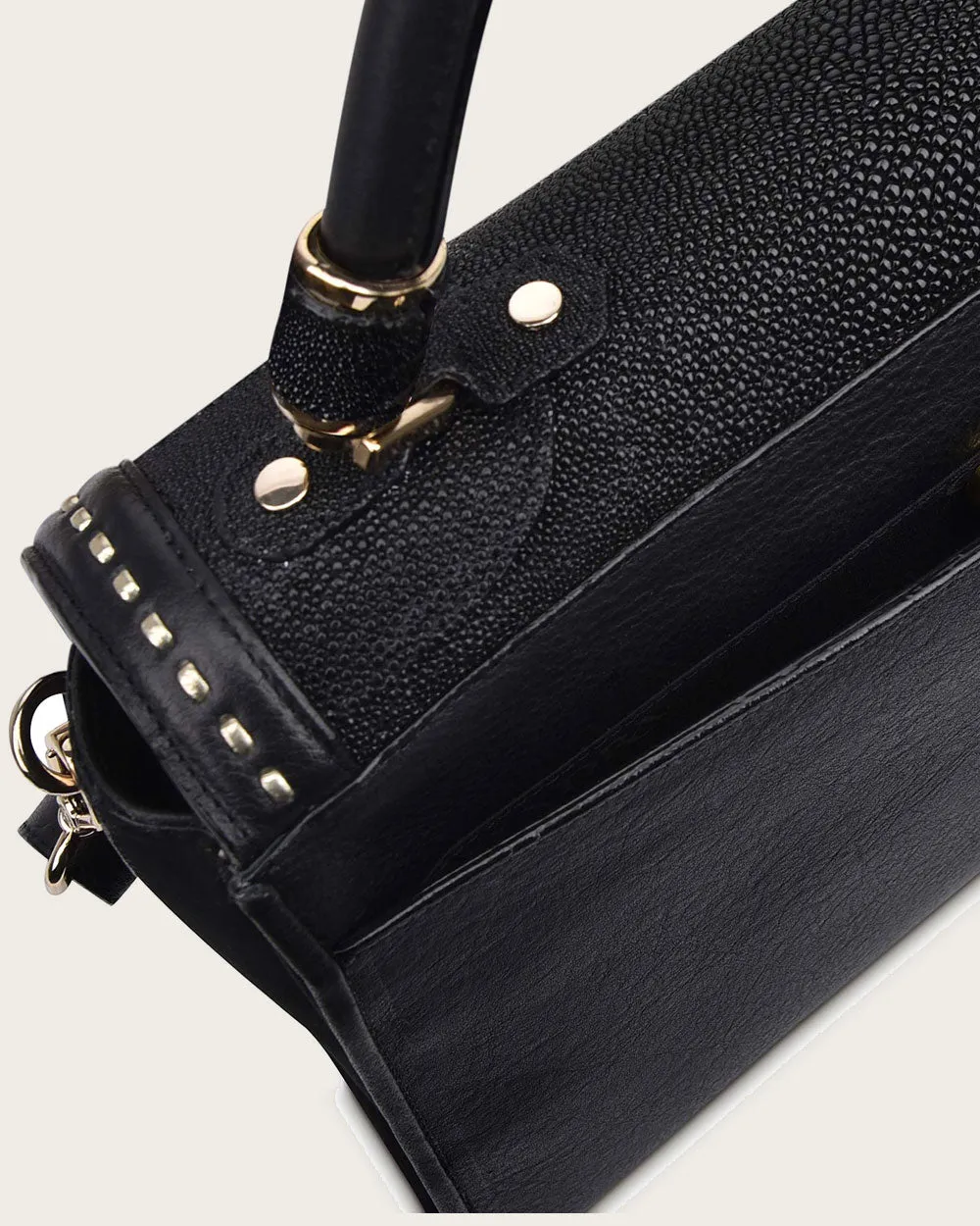 Black satchel top handle handbag