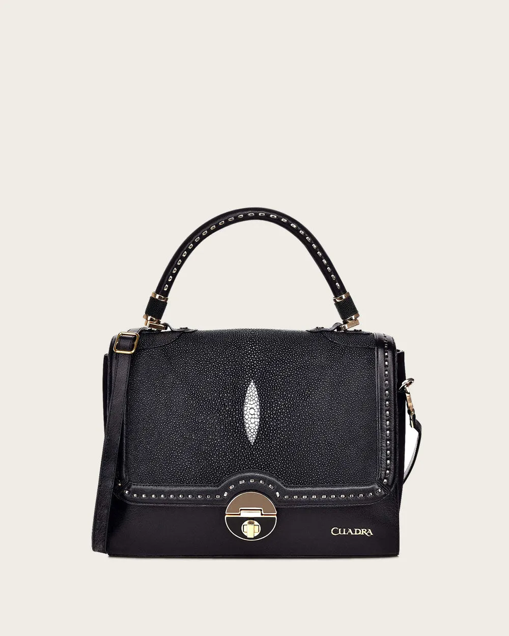 Black satchel top handle handbag