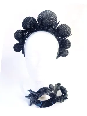 Black Shell Mermaid Crown & Mask Set