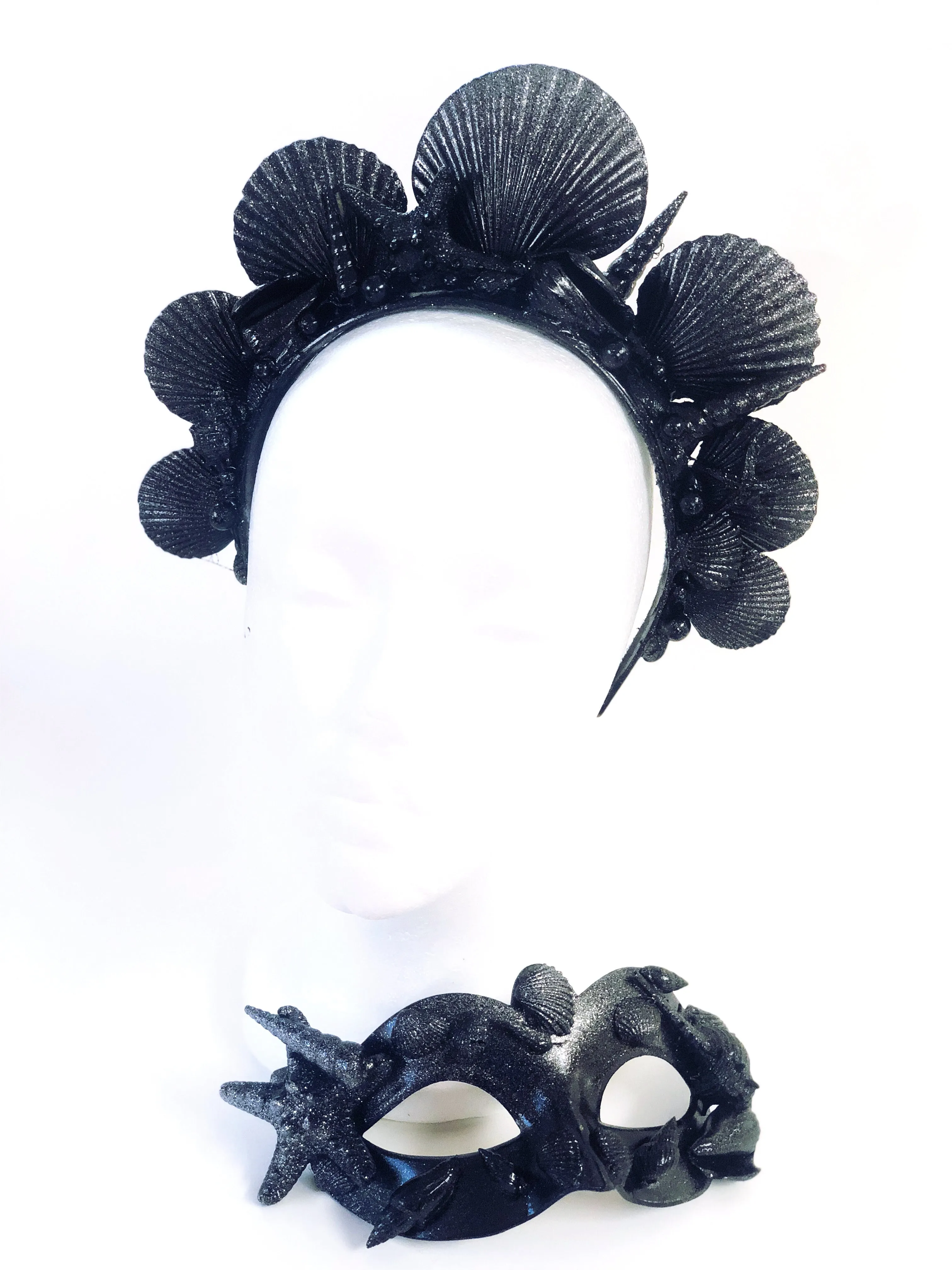 Black Shell Mermaid Crown & Mask Set