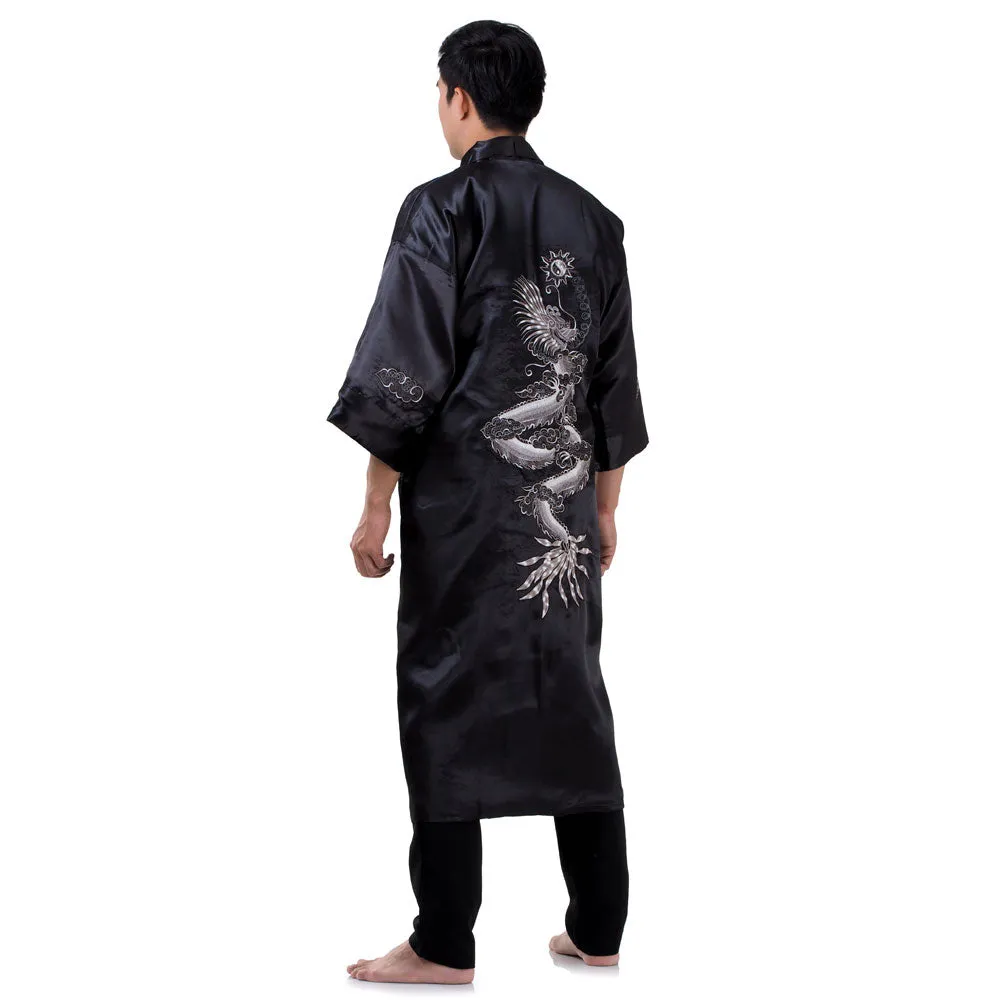 Black Shenlong Reversible Dragon Kimono Robe for Men