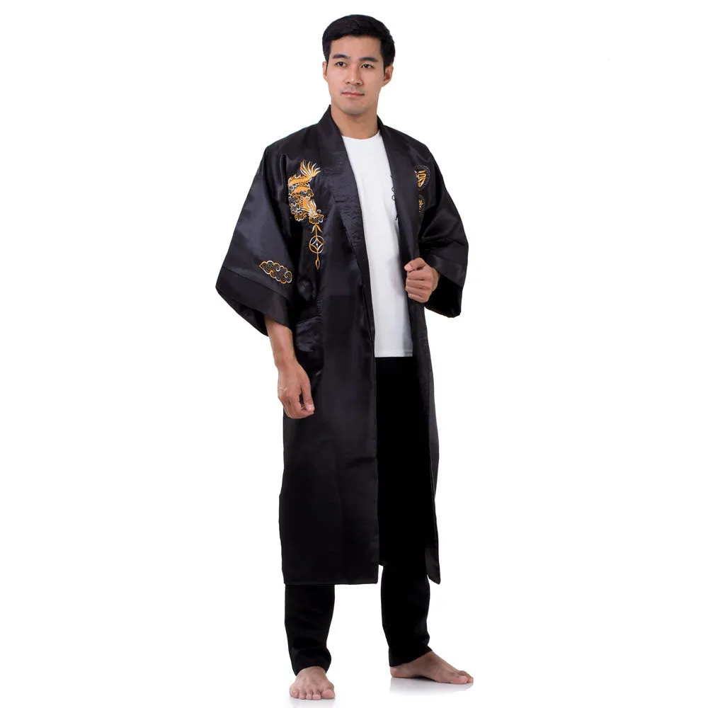 Black Shenlong Reversible Dragon Kimono Robe for Men