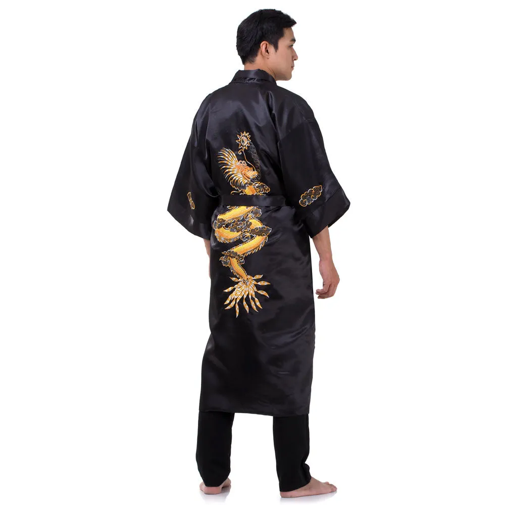 Black Shenlong Reversible Dragon Kimono Robe for Men