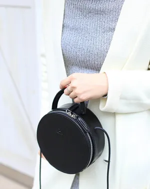 Black Stylish LEATHER WOMENs Circle Handbags Round SHOULDER BAG Purses FOR WOMEN