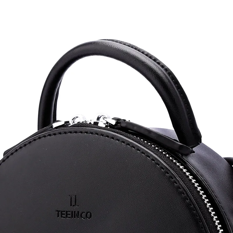 Black Stylish LEATHER WOMENs Circle Handbags Round SHOULDER BAG Purses FOR WOMEN