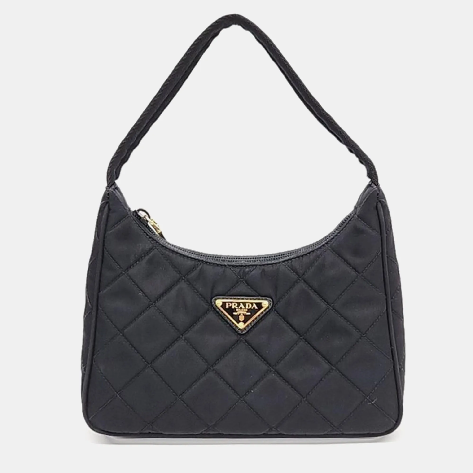 Black Tessuto Nylon Impuntu Quilted Shoulder Bag