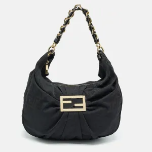 Black Zucca Fabric and Patent Leather Mia Hobo