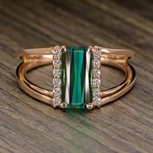 BLUE GREEN TOURMALINE NATURAL DIAMOND RING MODERN COCKTAIL ROSE GOLD SPLIT SHANK