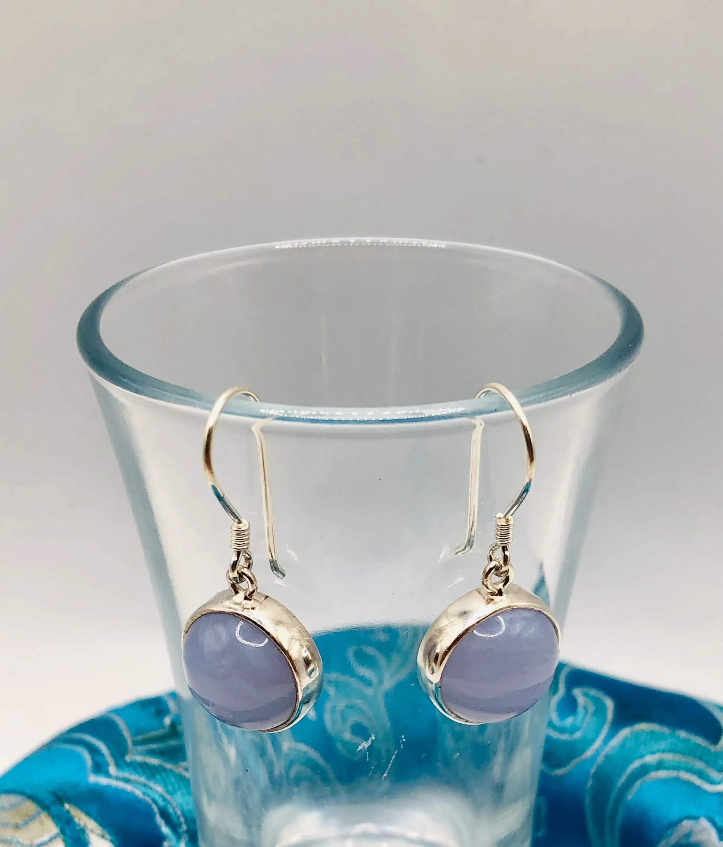 Blue Lace Agate Circular Earrings