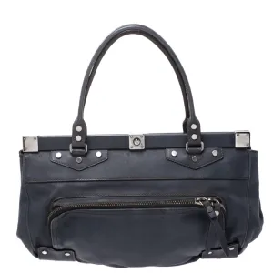 Blue Leather Frame Satchel