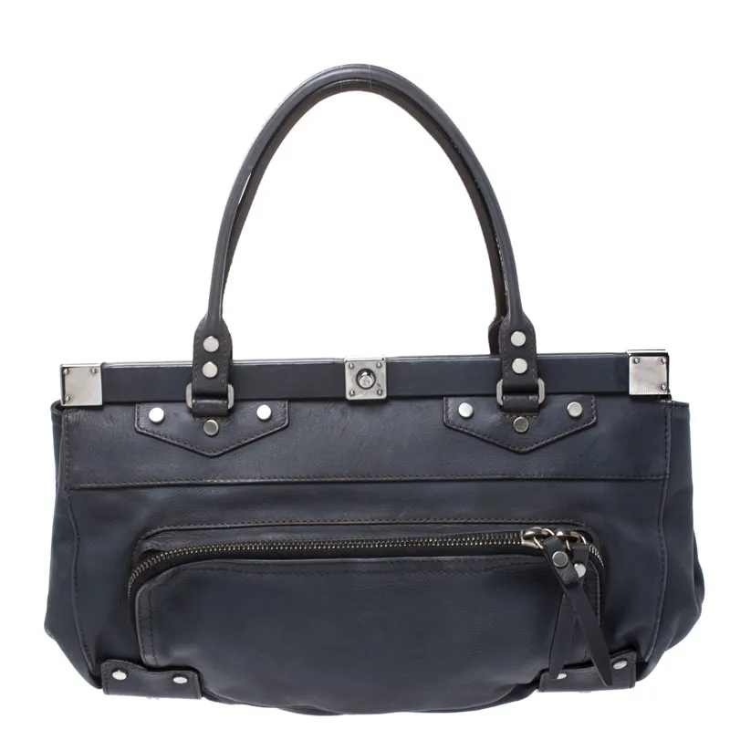 Blue Leather Frame Satchel