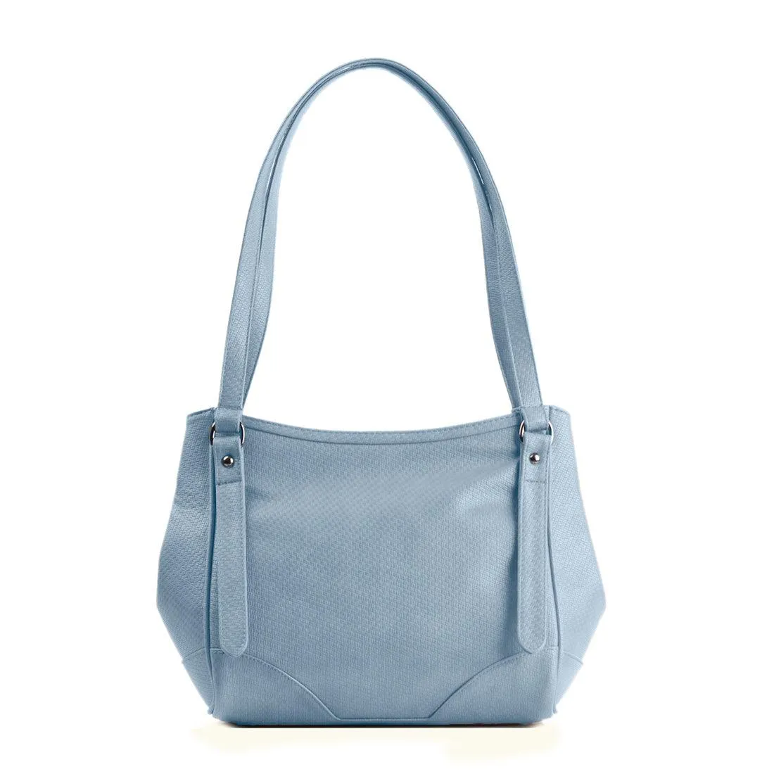 Blue Leather Tote Bag Florals