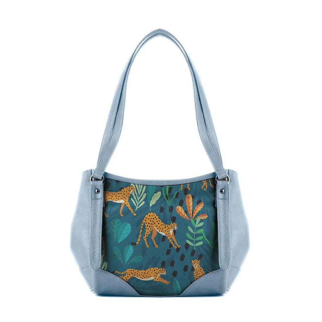 Blue Leather Tote Bag Jungle