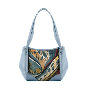 Blue Leather Tote Bag leafcraft