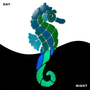 Blue Seahorse, Right - Glow in the Dark Pool Mosaic