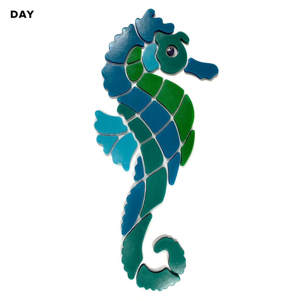 Blue Seahorse, Right - Glow in the Dark Pool Mosaic