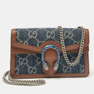 Blue/Brown GG Denim and Leather Super Mini Dionysus Bag