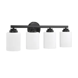 Bolden 4 Light Vanity in Flat Black (White Glass)