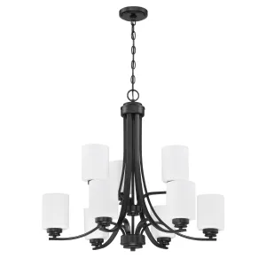 Bolden 9 Light Chandelier in Flat Black (White Glass)