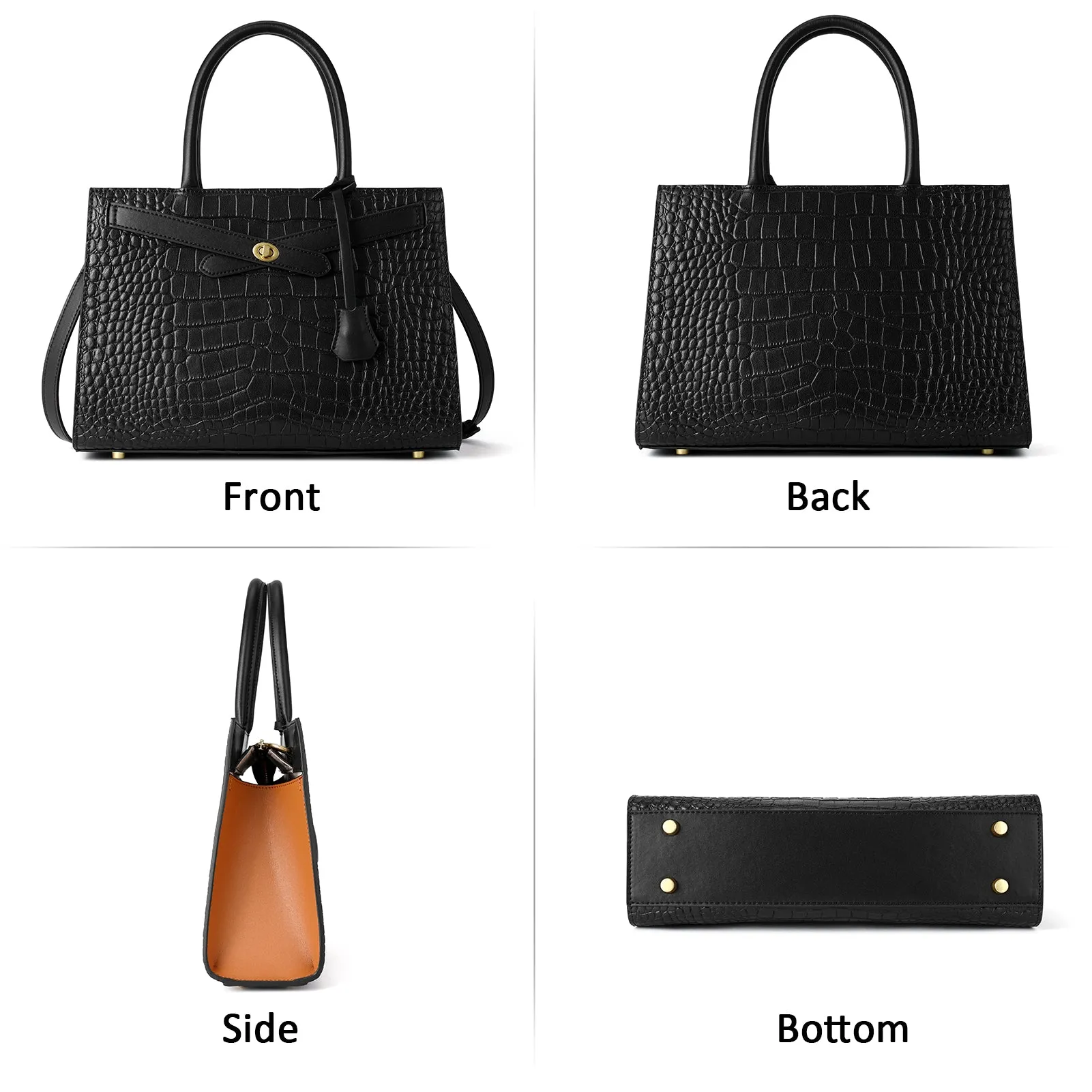 BOSTANTEN Leather Handbags for Women Fashion Satchel Purses Top Handle Tote Work Shoulder Bags Crocodile Pattern