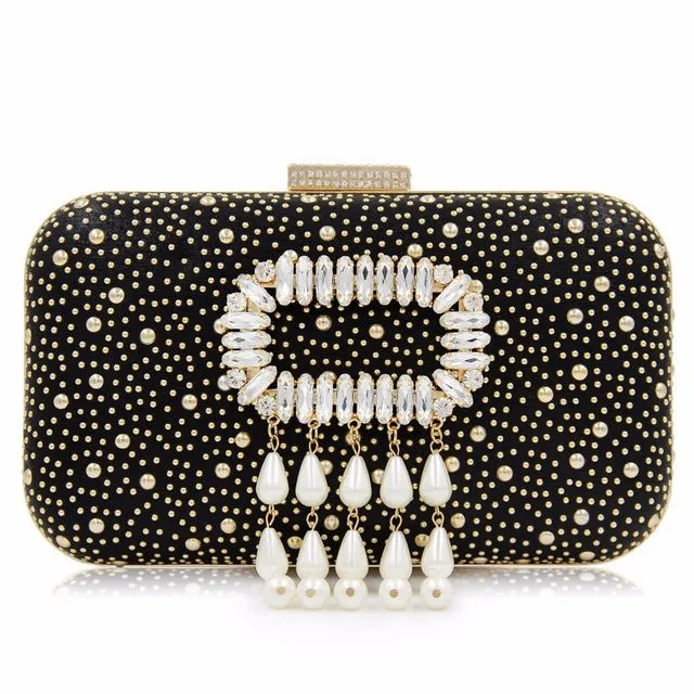 Box Clutches Fashion Beaded Tassel Evening Female Wedding Purse