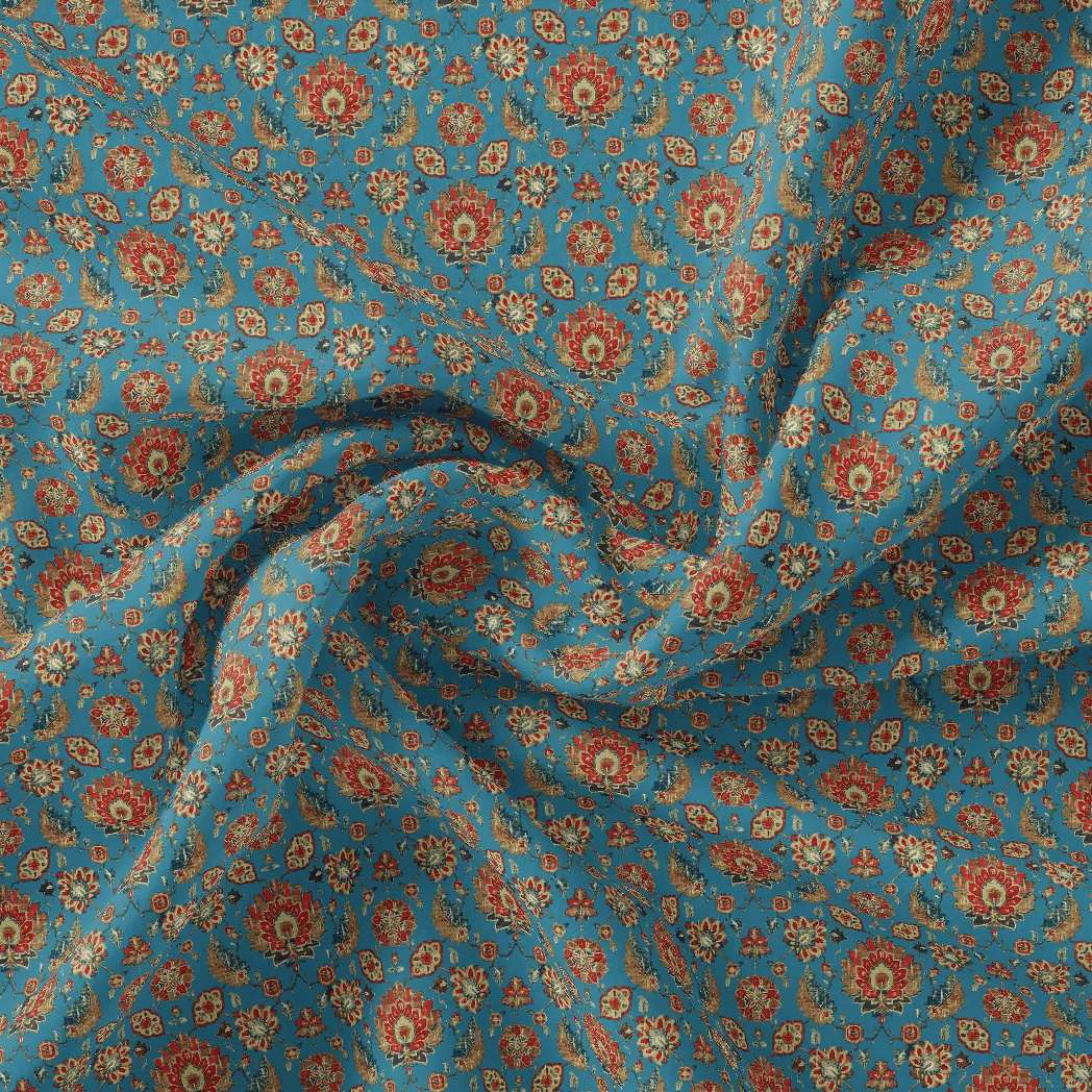 Brown Jecobean Floral Pure Georgette Printed Fabric Material