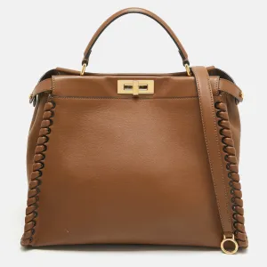 Brown Leather Large Whipstitch Peekaboo Top Handle Bag