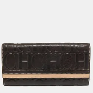 Brown/Beige Monogram Embossed Leather Continental Wallet