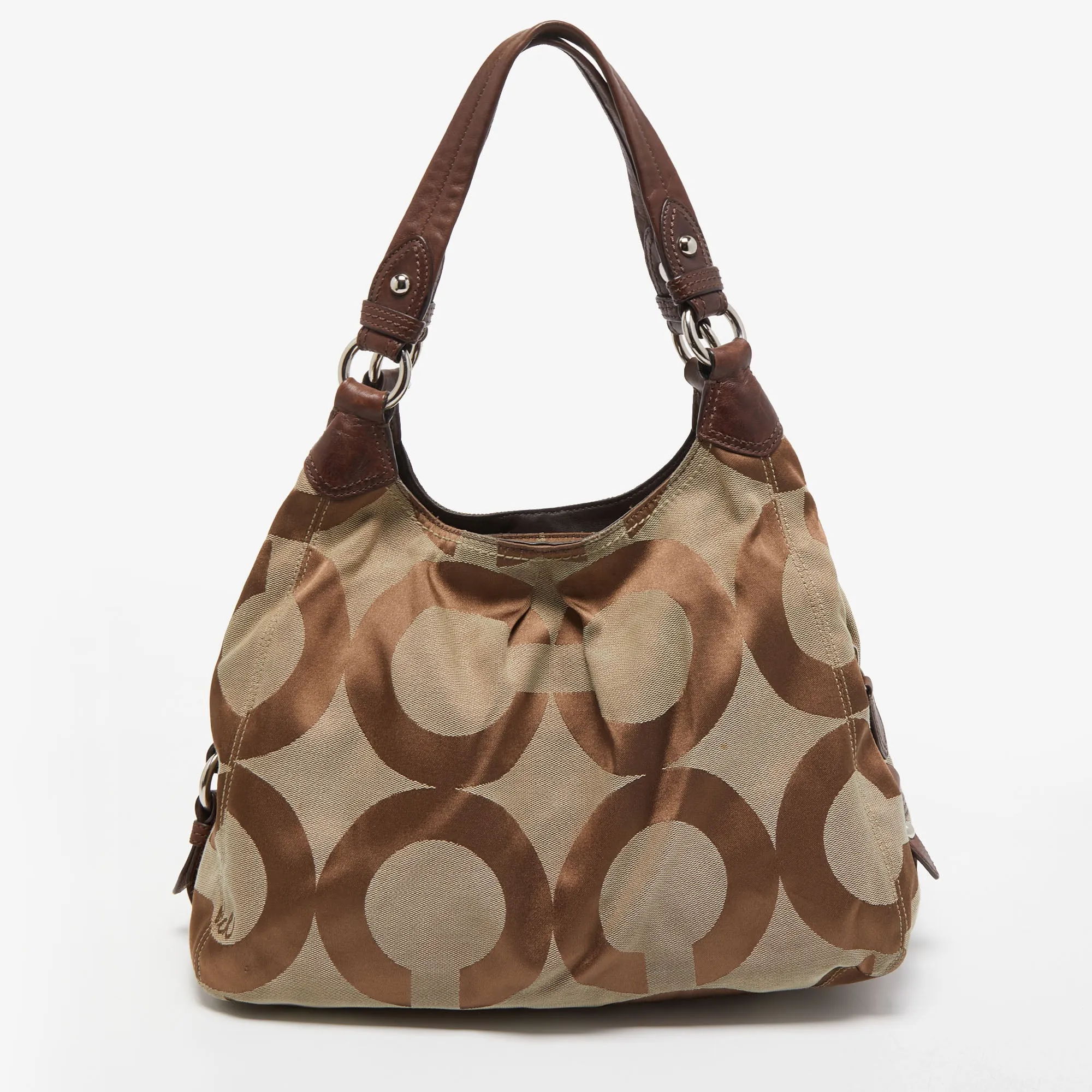 Brown/Beige Signature Canvas and Leather Shoulder Bag