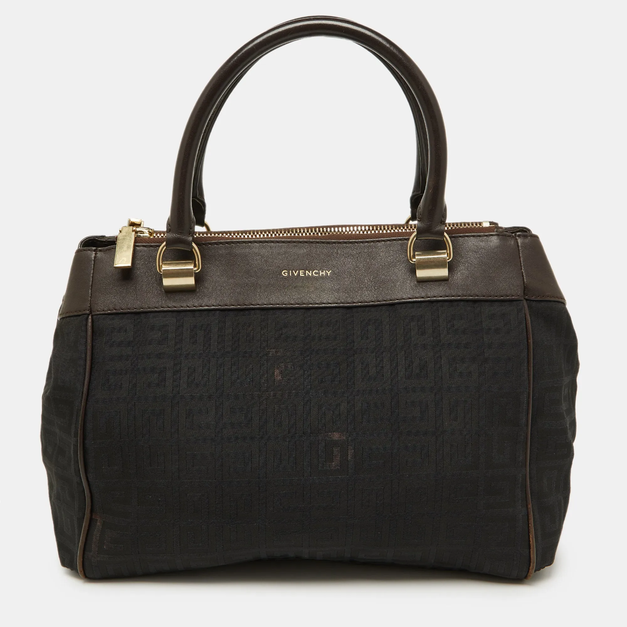 Brown/Black Monogram Canvas and Leather Double Zip Tote