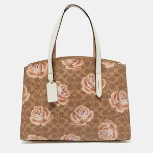 Brown/White Signature Floral Coated Canvas and Leather Charlie Carryall Tote