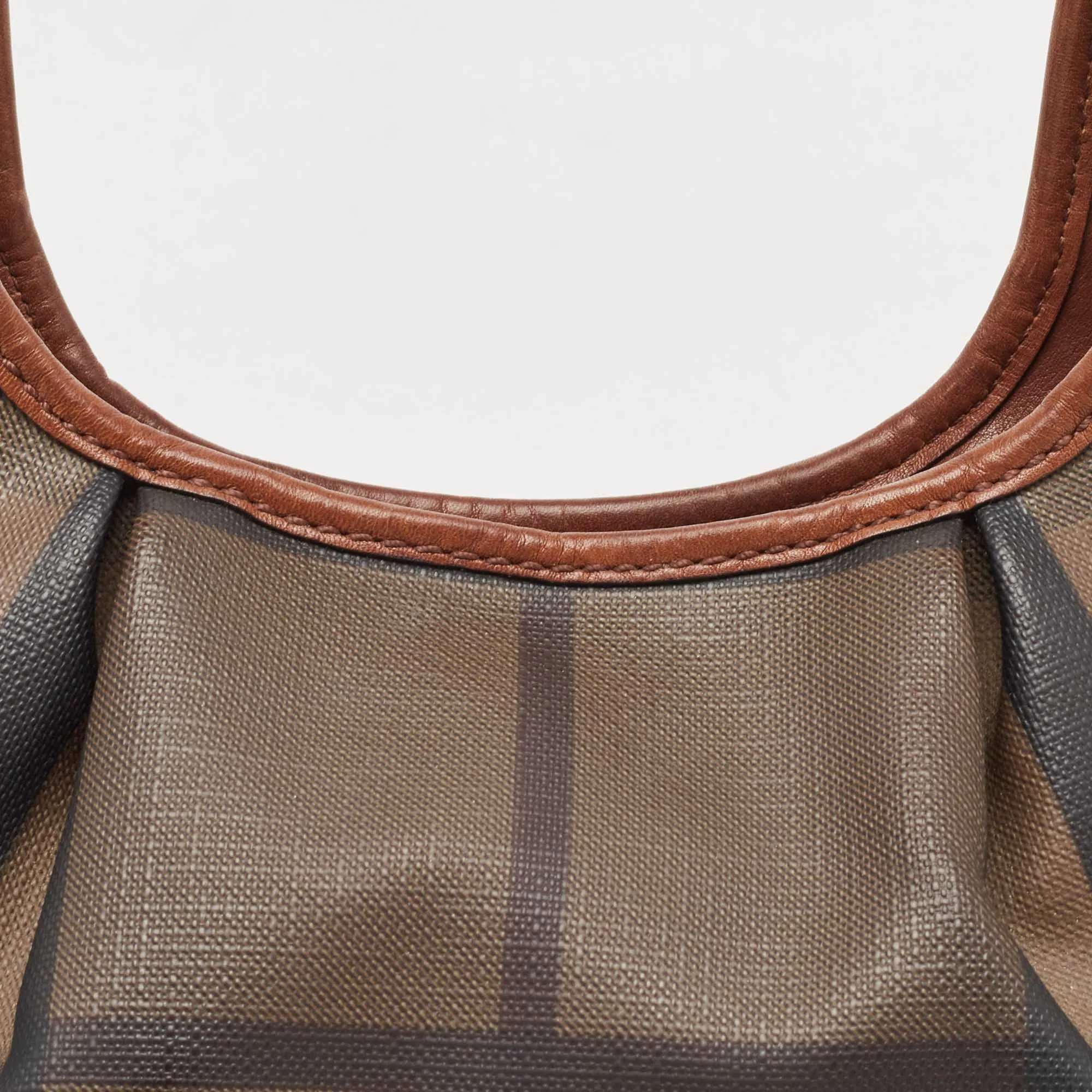 BURBERRY Dark Tan Smoked Beat Check Coated Canvas Small Brooklyn Hobo