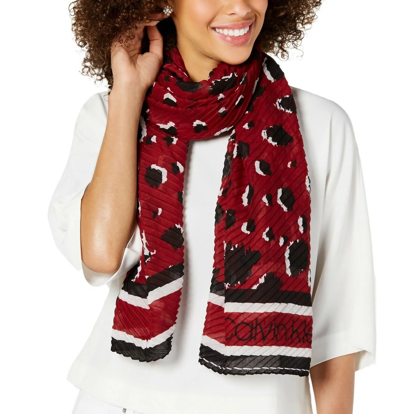 Calvin Klein Leopard Pleated Scarf