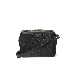 Camera Woven Leather Crossbody Bag in Black Woven Leather