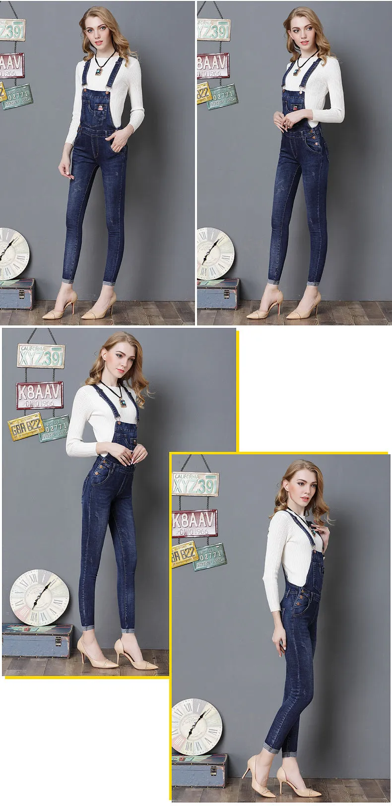 Camisole Bell-bottoms Sheath Backless Pure Denim Jumpsuits