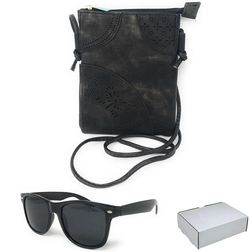 Casaba Designer Crossbody Bag Satchel & Sunglasses Gift Set For Women Mom Wife