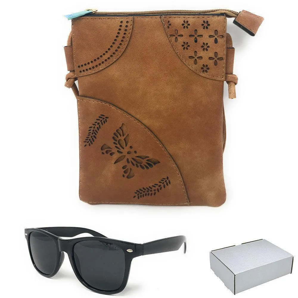 Casaba Designer Crossbody Bag Satchel & Sunglasses Gift Set For Women Mom Wife